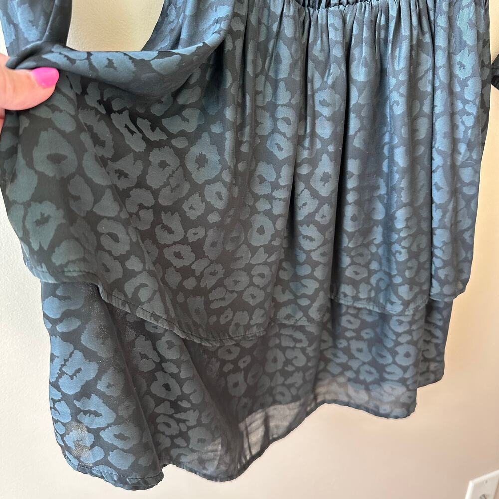 Show Me Your MuMu Esmerelda Cheetah Off-the-Shoulder Dress Tiered Blue S Whimsy - Picture 6 of 11